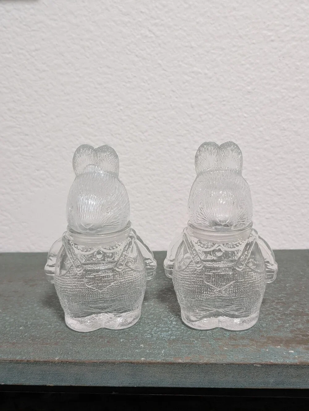Set of 2 Clear Glass Easter Bunny Rabbit Small Canister Set 6.5